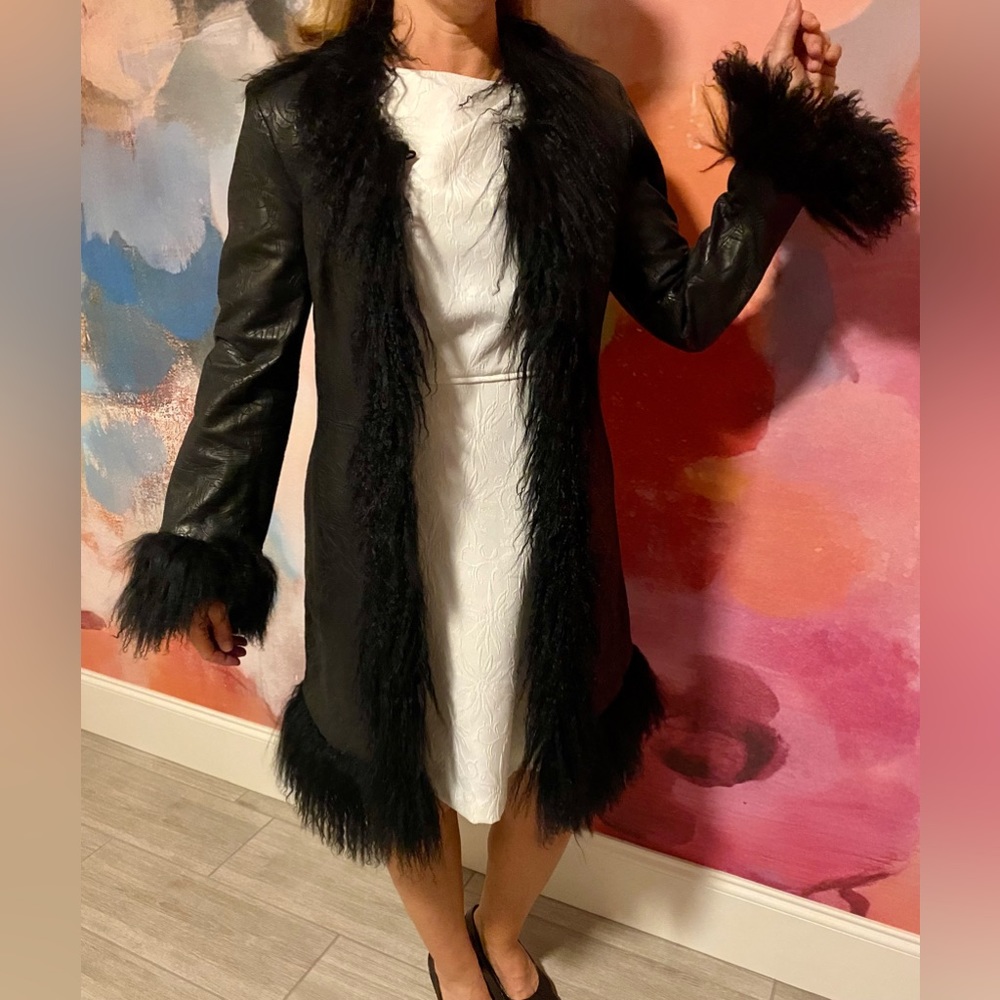 Leather coat with Mongolian fur